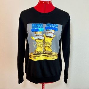 Women's Crep Black Crewneck Sweatshirt Graphic Print Long Sleeve Small